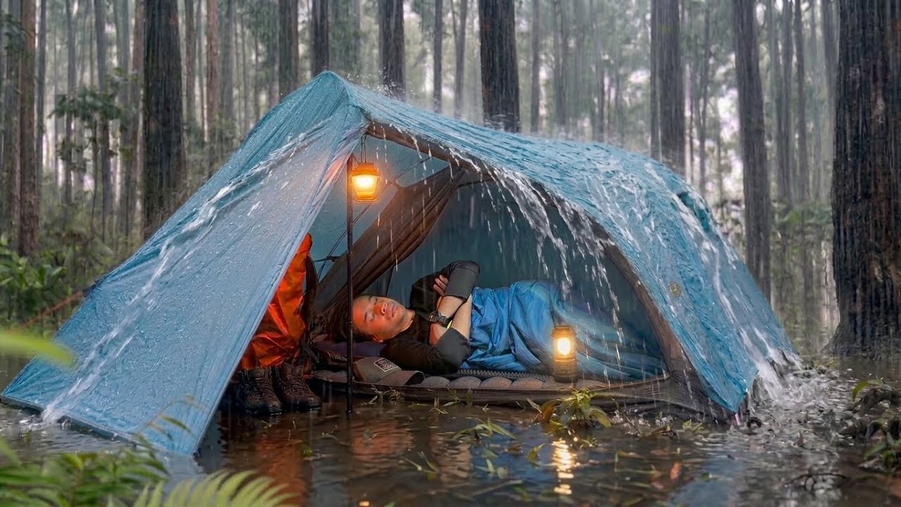 Extreme Rain Camping: Setting Up a Tent in Torrential Rain‼️