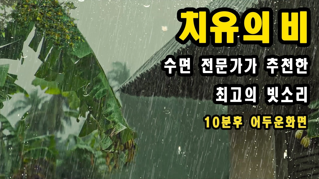 지붕에 폭우와 밤에 천둥 소리와 함께 즉시 깊은 잠 - 이명치료효과 - 10분후 화면꺼짐