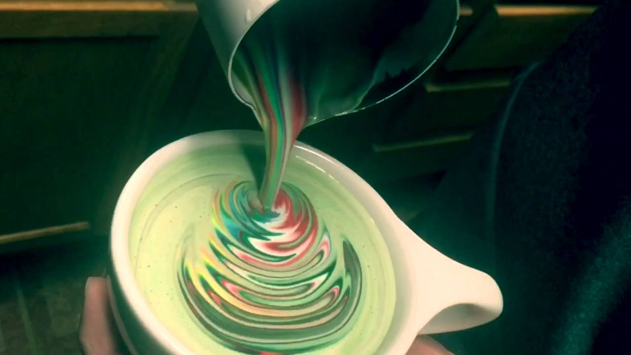 Latte art colorful pours