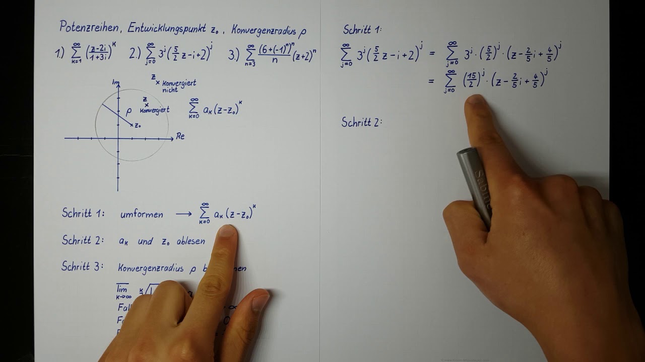 Komplexe Potenzreihen - Entwicklungspunkt, Konvergenzradius berechnen - Höhere Mathematik