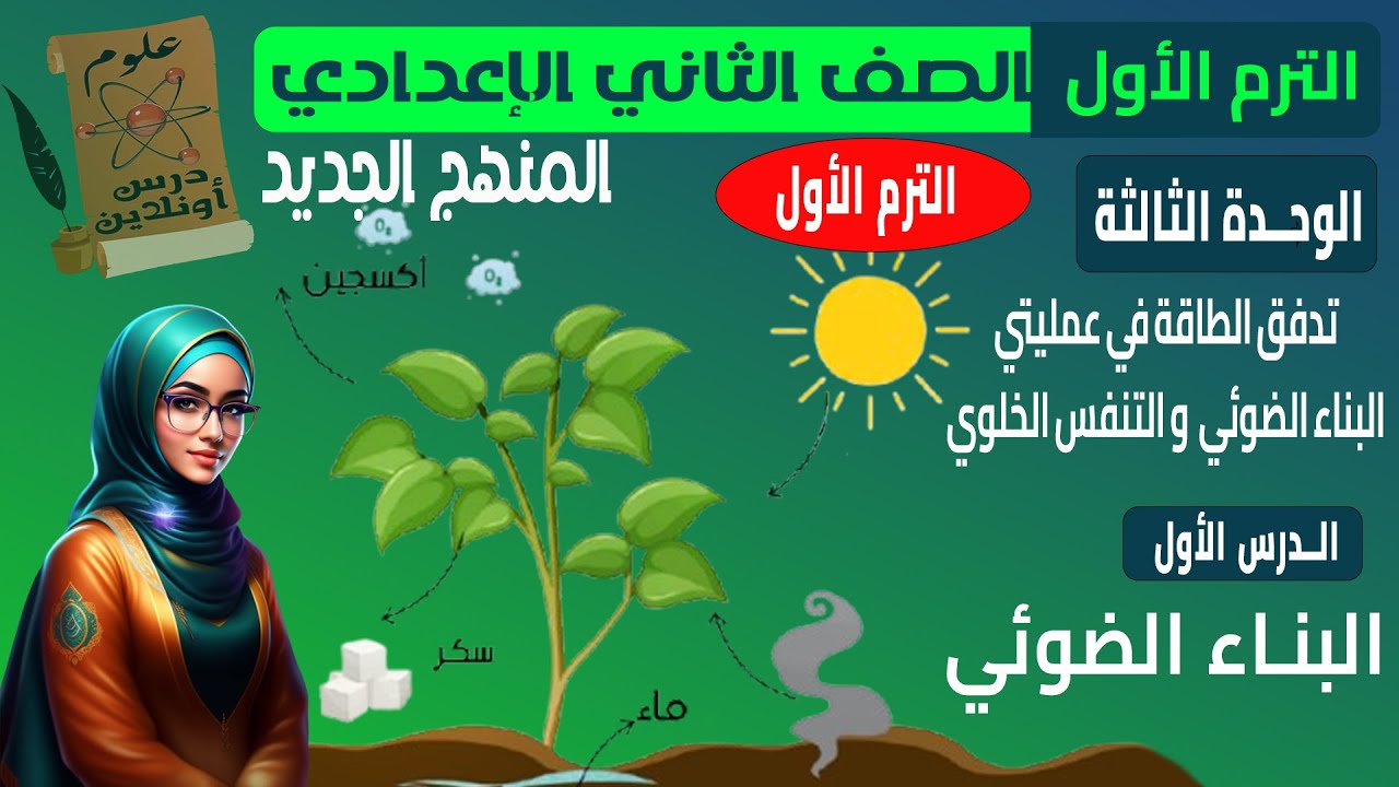 C1- علوم الصف الثاني الاعدادي المنهج الجديد الترم الأول الوحدة الثالثة الدرس الاول (البناء الضوئي)