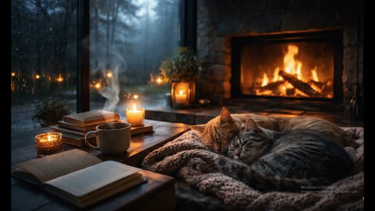Rain Sounds & Fireplace 🔥🌧️ | Relax with Sleeping Cats başlıklı videonun kopyası