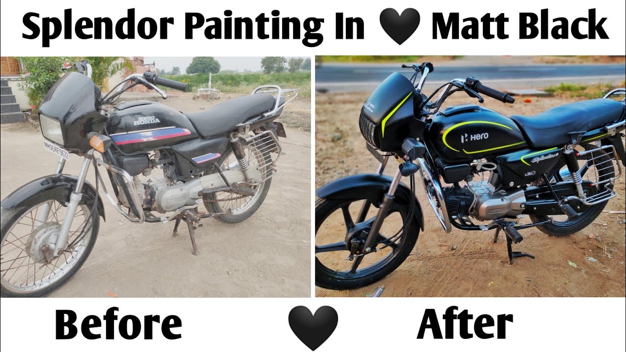 Splendor Bike Painting & Modification In MaTT 🖤 Black #splendor #bikemodification #restoration