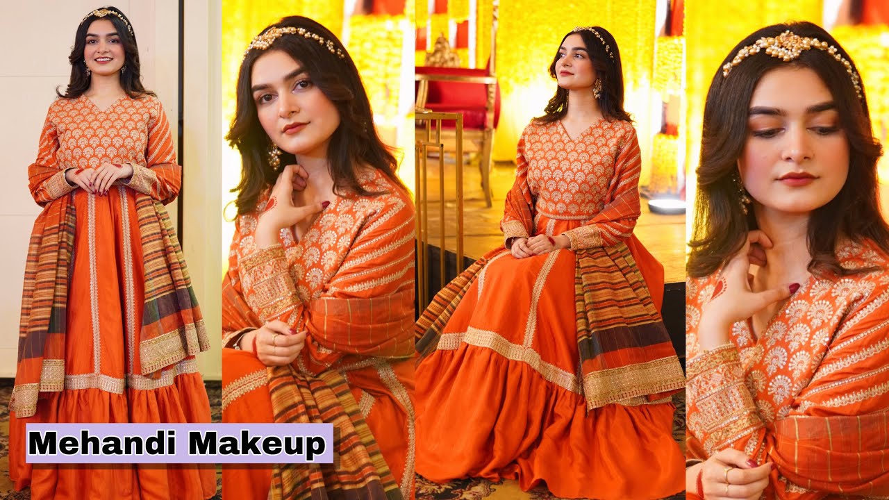 Mehandi Makeup Look With Lehnga || Peachy Soft & Suttle Makeup