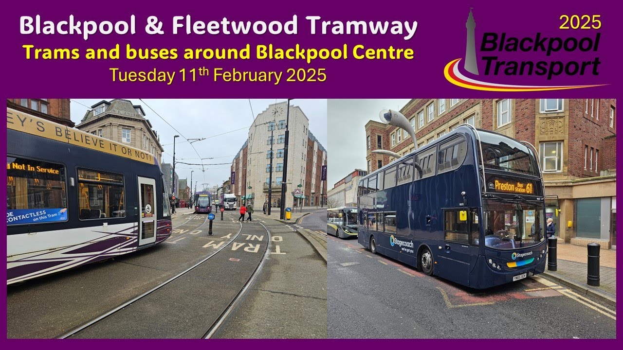 Blackpool & Fleetwood Tramway: Trams and buses around Blackpool town centre on Tuesday 11th February