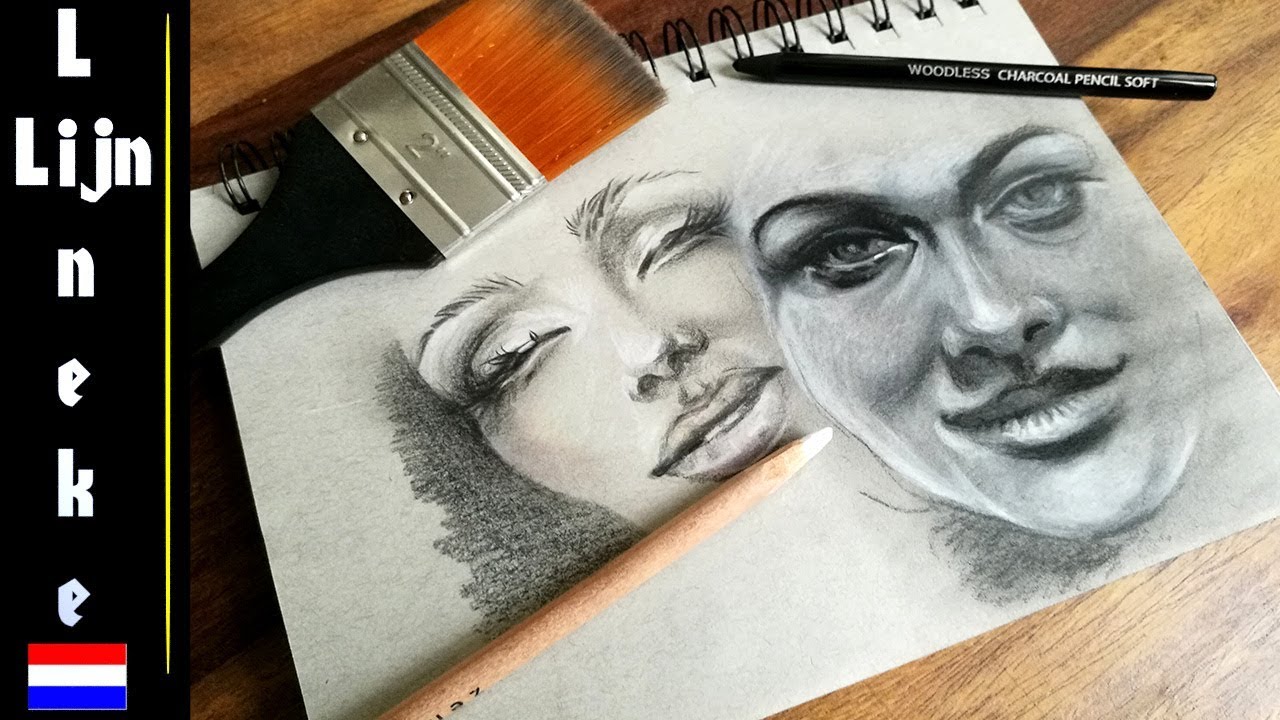 GEZICHT tekenen voor beginners houtskool tekening