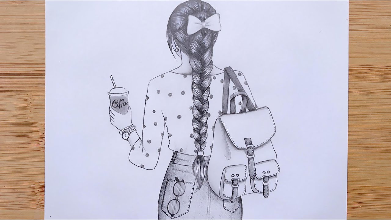 How to draw a girl with School Bag (Back side) - step by step || Pencil sketch Tutorial || Art video