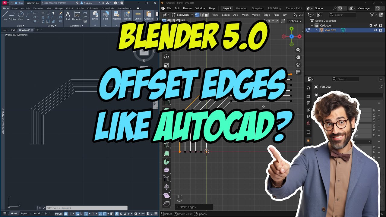 Blender 5.0 как инструмент для 2D-черчения: использование инструмента «Смещение», как в AutoCAD