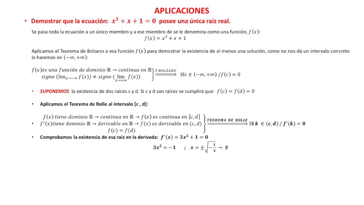 Aplicación conjunta de los teoremas de Bolzano y Rolle