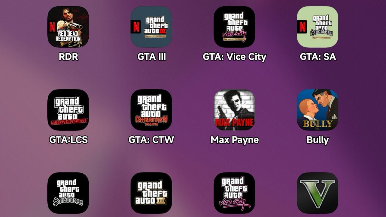 Red Dead Redemption,Grand Theft Auto III: The Definitive Edition,Vice City,GTA 3,Max Payne,Bully