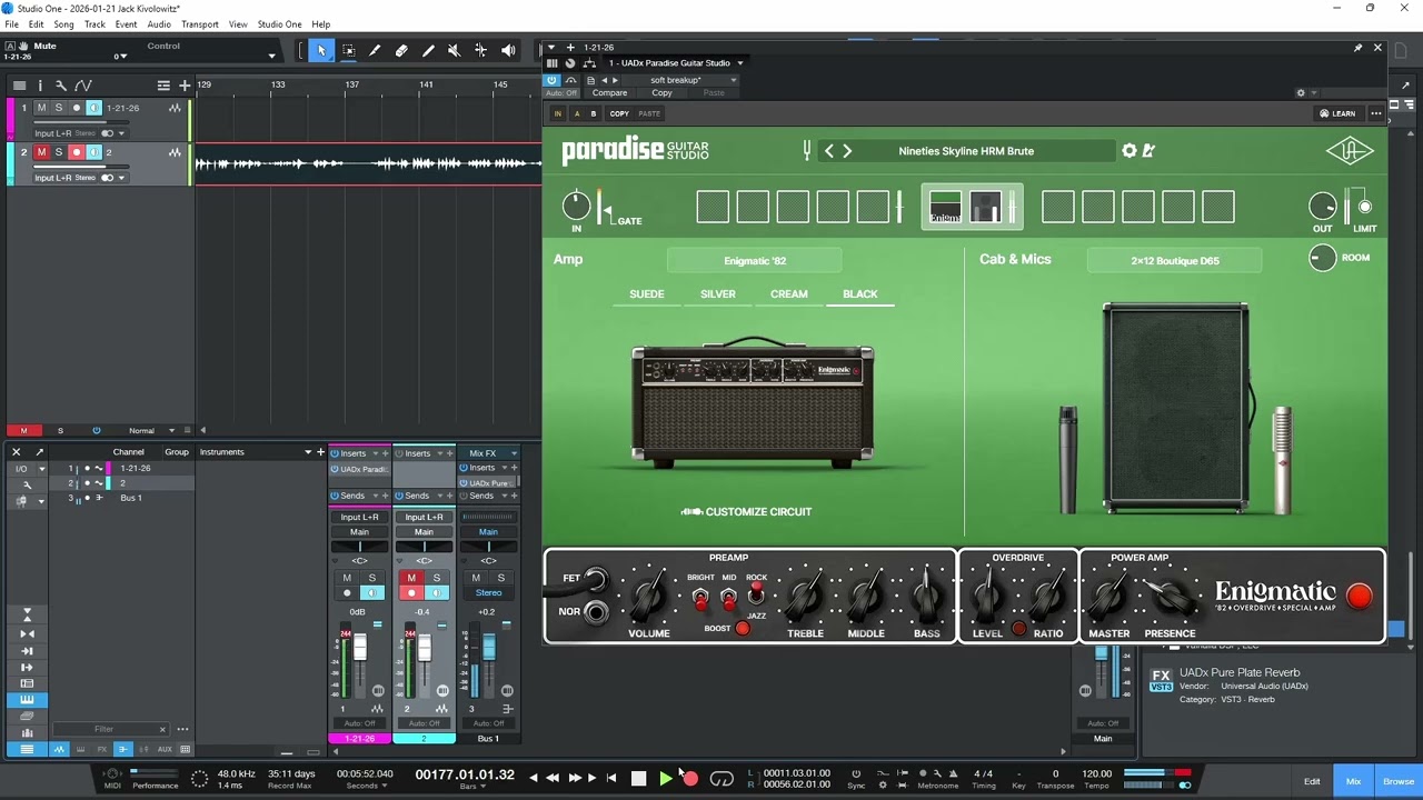 Using UAD Paradise Guitar Studio Enigmatic Black2