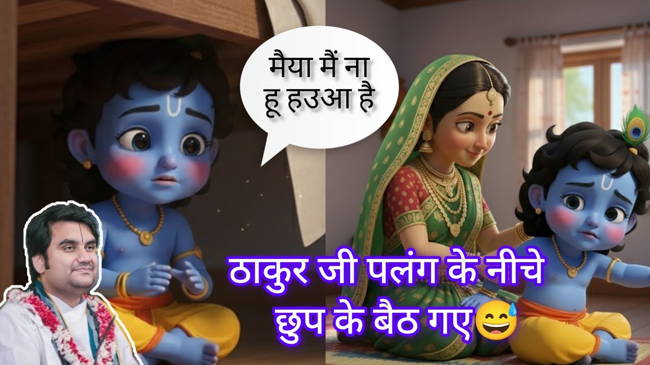 ठाकुर जी पलंग के नीचे छुप के बैठ गए 😅😂I Thakur ji ka karn chhedan sanshkar ☺@BhaktiPath #indreshji 