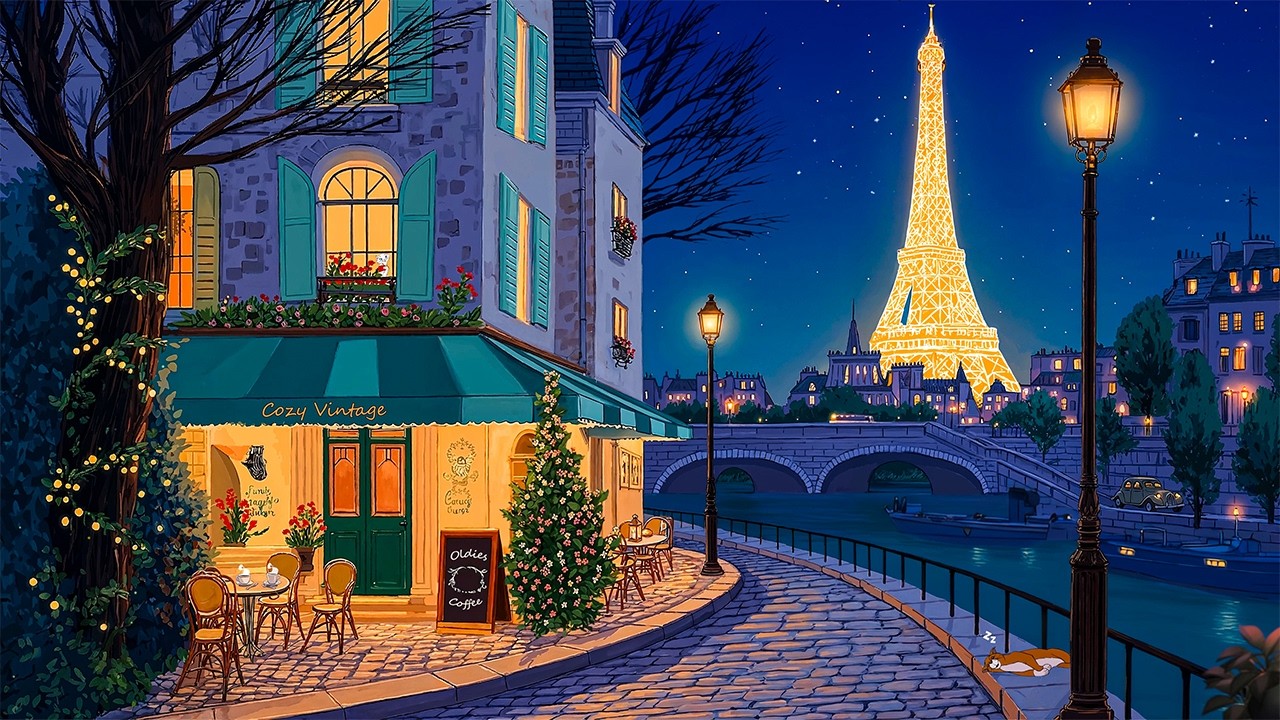 It's 1940's and you're listening to vintage oldies on a paris riverside at night ✨