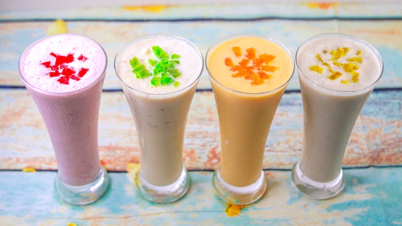 4 Milkshake Recipes Without Ice Cream | Milkshake Without Ice Cream | Yummy Milkshake Recipe