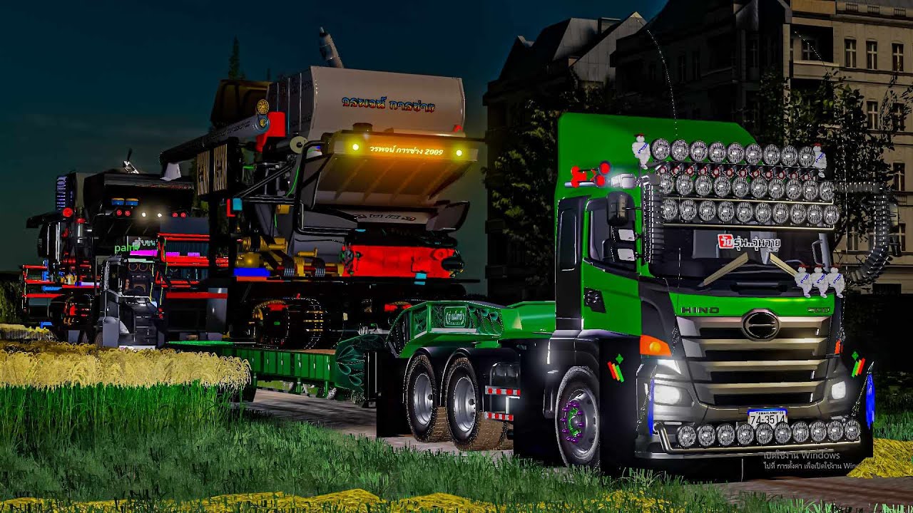ขับหัวลากย้ายรถเกี่ยว2คันไปเกี่ยวข้าว40ไร่ในซอยแคบ Farming simulator 19