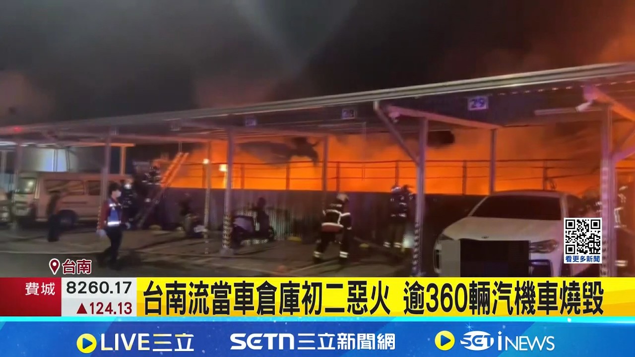 台南流當車倉庫初二惡火 逾360輛汽機車燒毀 烈焰竄天 車場惡火夾雜爆炸聲 逾360輛車燒毀 幸無人傷亡 起火原因待釐清｜記者 王紹宇 洪玲明｜新聞一把抓20260219｜三立新聞台