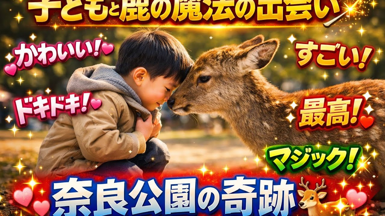 子どもと鹿の魔法の出会い✨心温まる奇跡の瞬間🦌💫 #奈良公園#鹿とのふれあい#心温まる#奇跡の瞬間#癒し動画#動物好き#かわいい#家族旅行#日本旅行#奈良旅#魔法の出会い