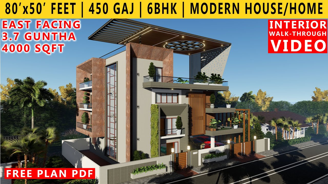 80' x 50' FEET HOUSE DESIGN | 6BHK BUNGALOW  | 450 GAJ | 4000 SQUARE FEET HOUSE PLAN | DUPLEX PLAN