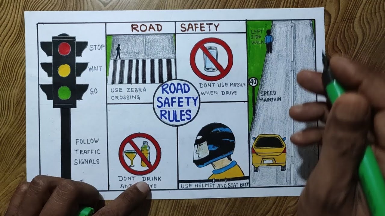 Road safety drawing/ Easy way to draw Road safety rules step by step