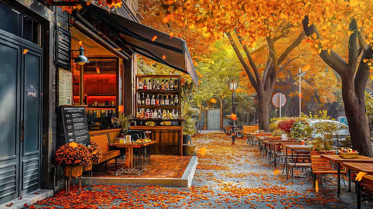Soft Jazz at Fall Ambience - Reduce Stress with Morning Autumn Jazz Cafe Music & Falling Maple Leaf