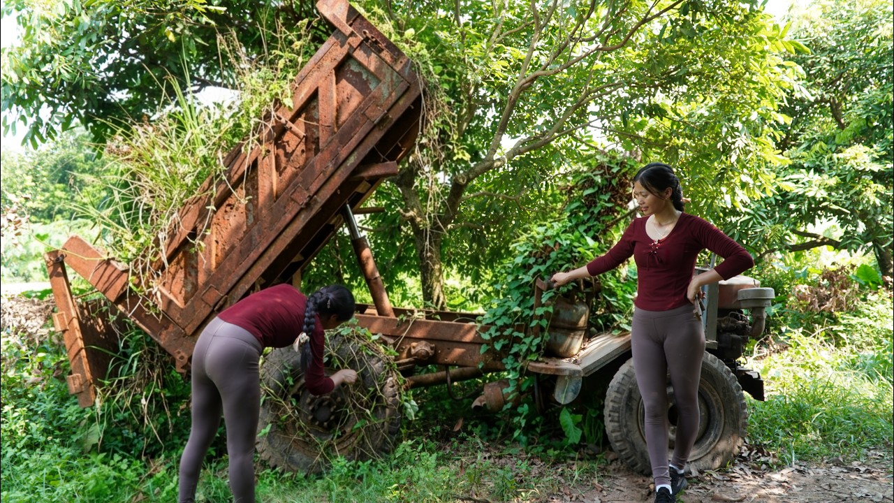 Genius girl's challenge: Repair and restore the engine of an old, abandoned 4-wheel-drive dump truck
