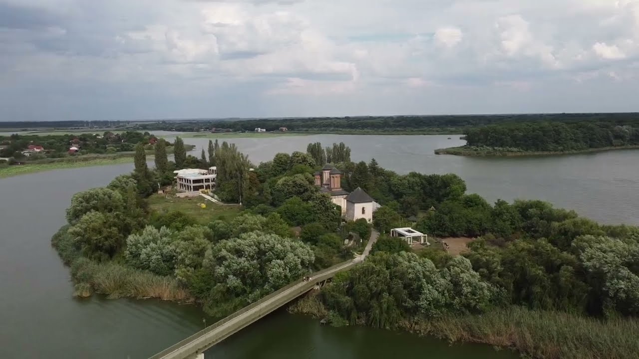 Flying over the Snagov Monastery, Snagov Island, Romania
