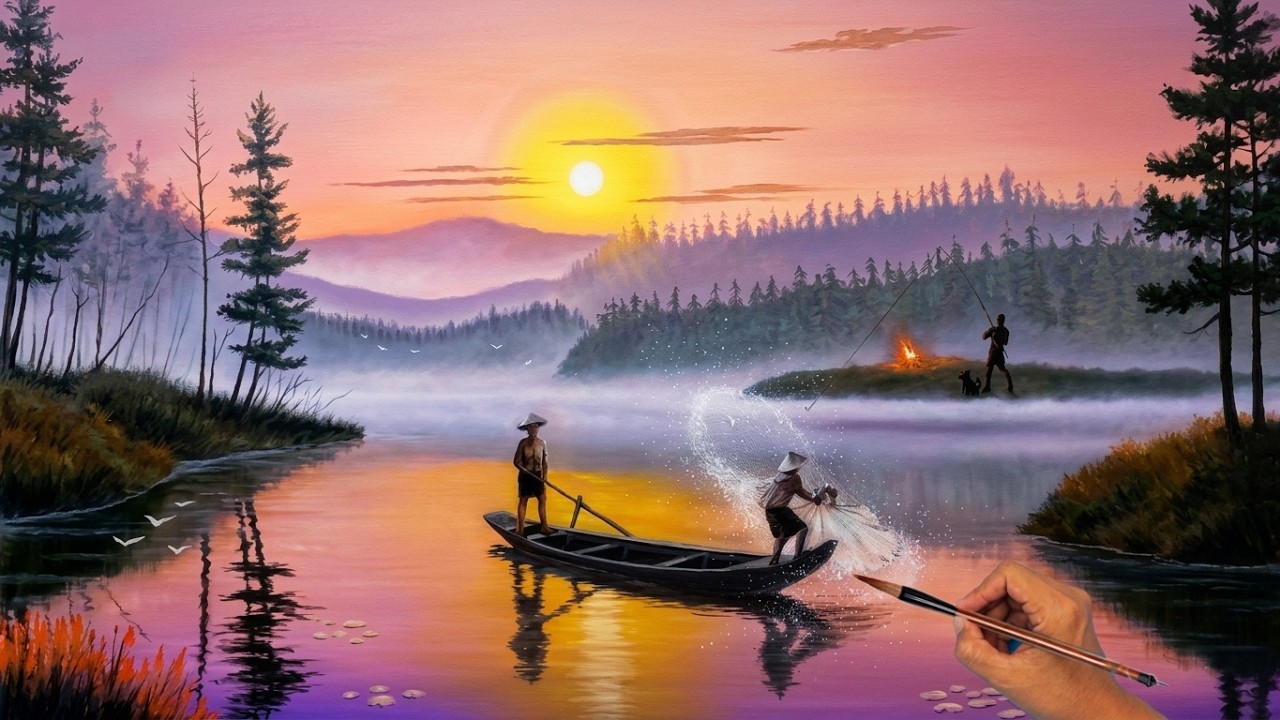 Hướng dẫn vẽ thuyền chài trên dòng sông