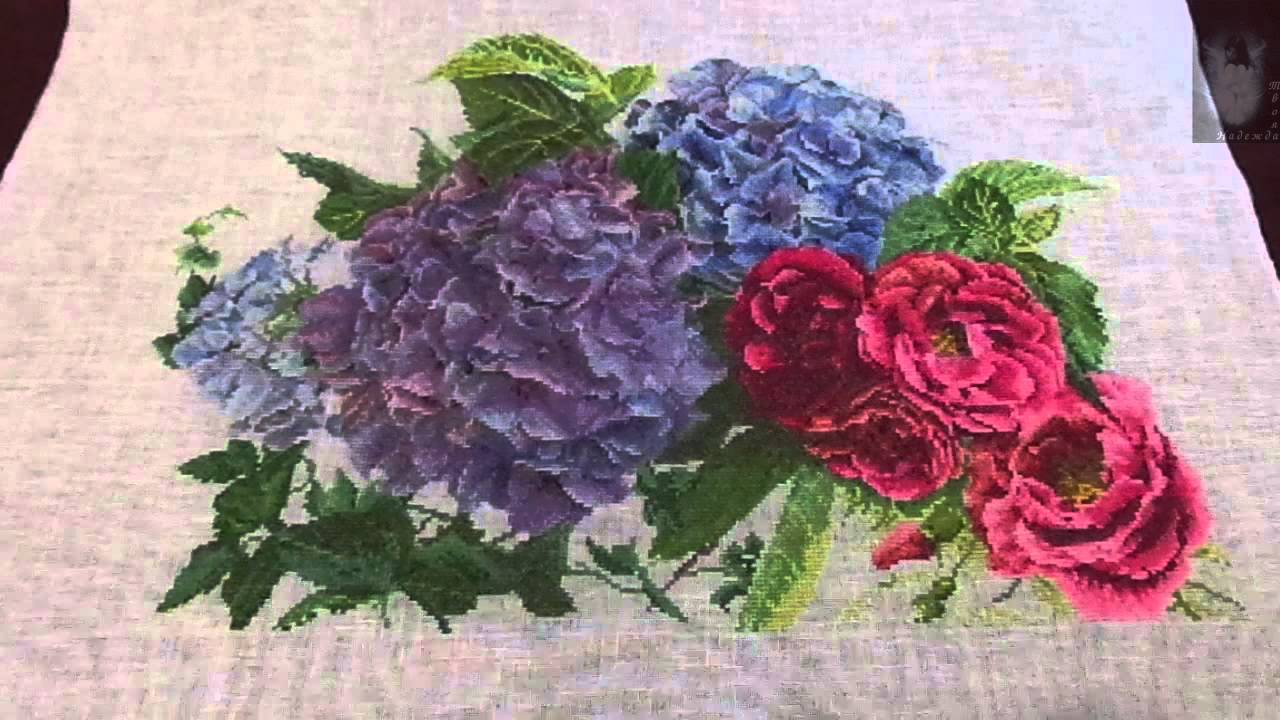 Вышивка крестом Thea Gouverneur Гортензии и Розы))) Готовая Работа!!!!