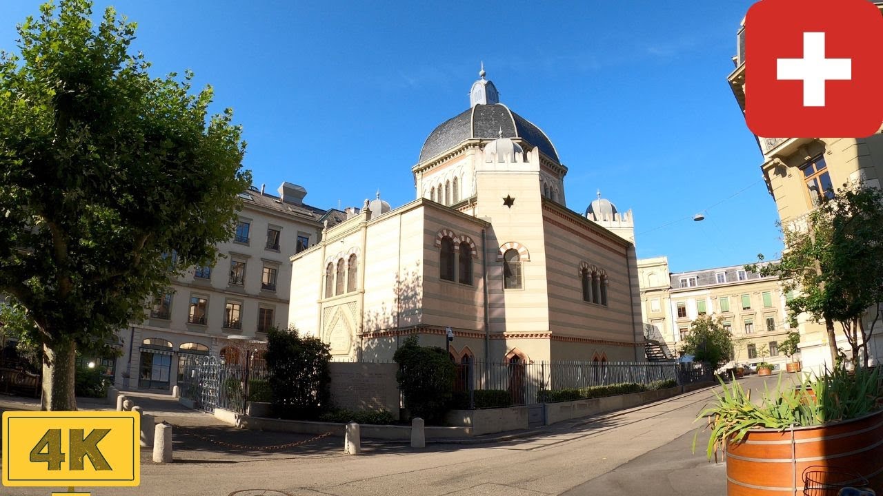 Geneva, Switzerland (Reformation Wall to Beth Yaakov Synagogue) | Summer【4K】Canton de Genève, Suisse