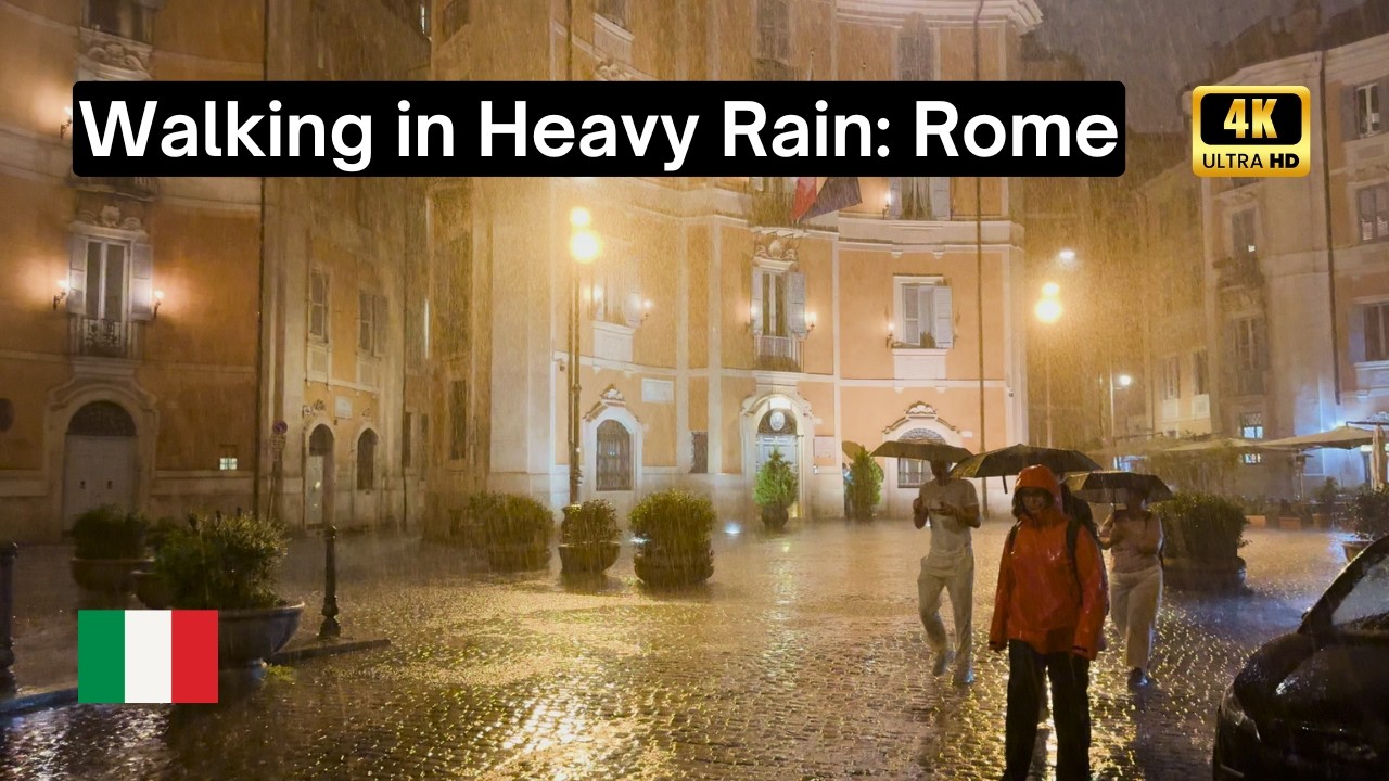 🌧️ Рим под дождем: эпическая пешеходная экскурсия в формате 4K под проливным дождем