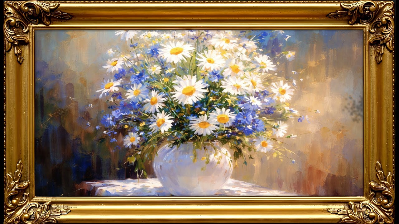 Beautiful Daisy Bouquet Painting 🌼  Elegant Floral Ambient Art 4K | Frame TV Screensaver