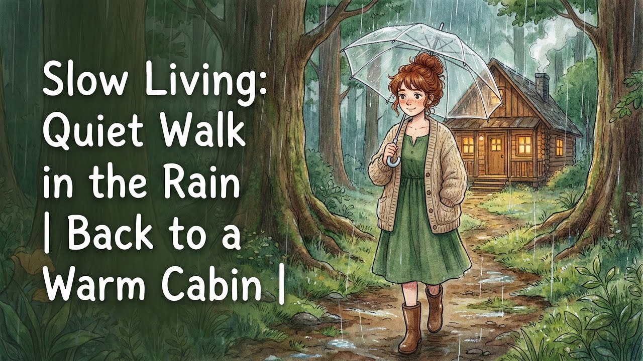 Slow Living: Quiet Walk in the Rain | Back to a Warm Cabin | Ghibli Vibes