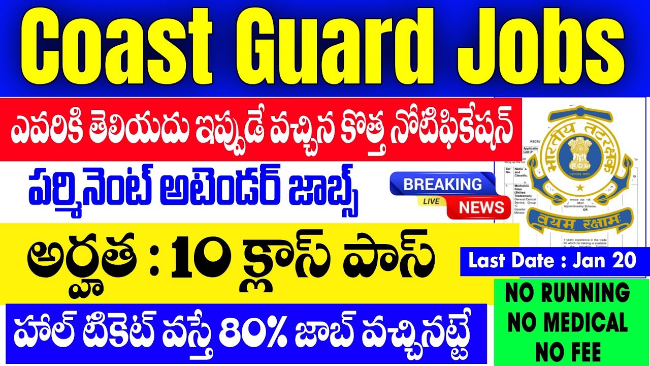 Coast Guard లో పర్మినెంట్ MTS ఉద్యోగాలు | 10TH పాస్ | NO MEDICAL - NO FEE | Coast Gaurd Jobs 2025