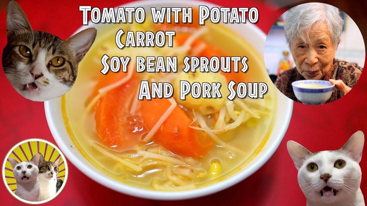 [Hong Kong Recipe] Tomato with Potato, Soy bean sprouts & Pork Soup |  Wow!🙀 Tasty! 😻