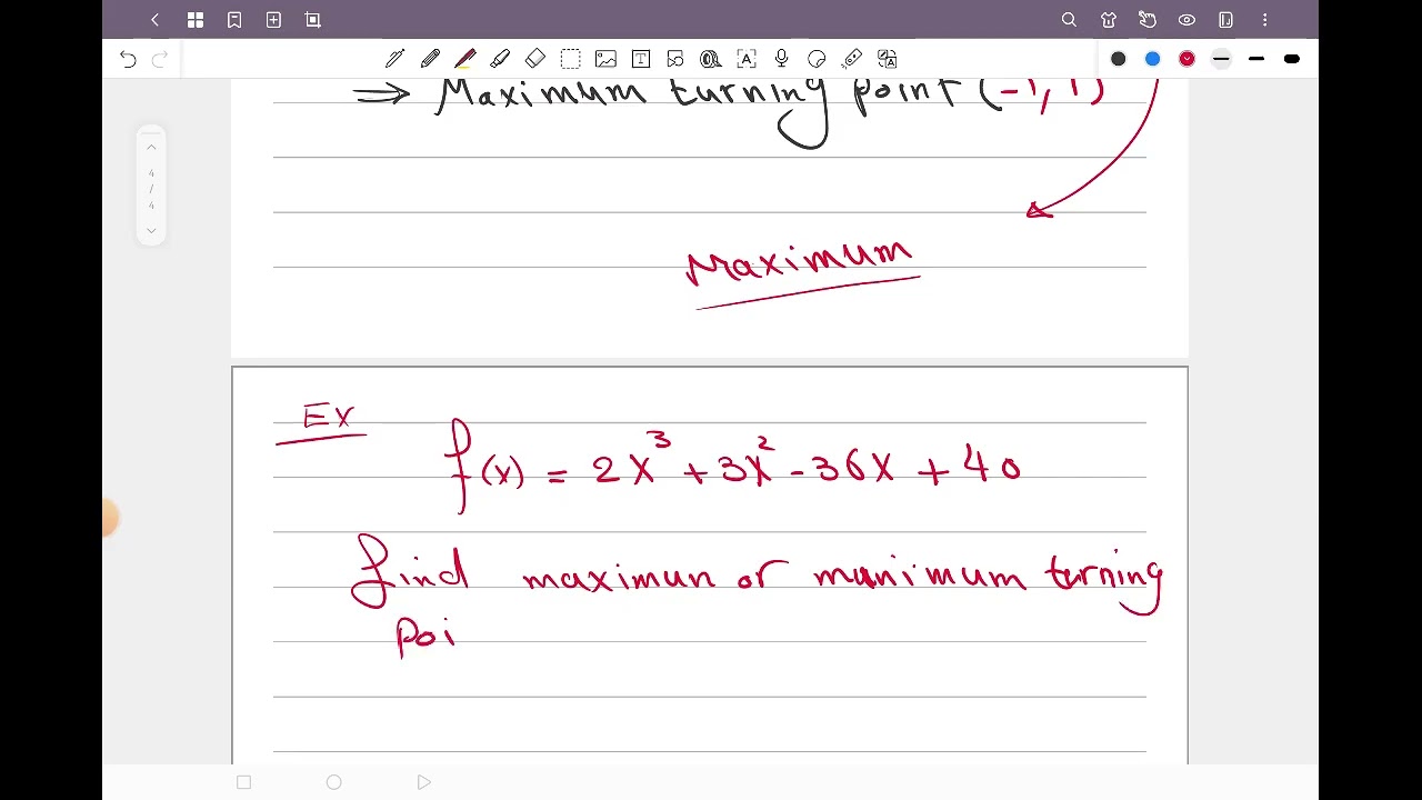 خطوات ايجاد القيم العظمى و الصغرى  للدالة maximum and minimum turning point
