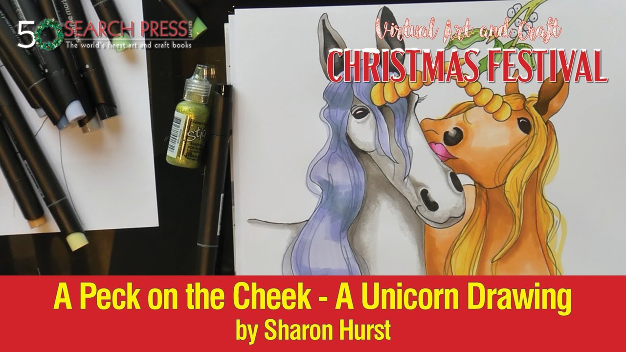 'A Peck On The Cheek' - A Unicorn Drawing by Sharon Hurst