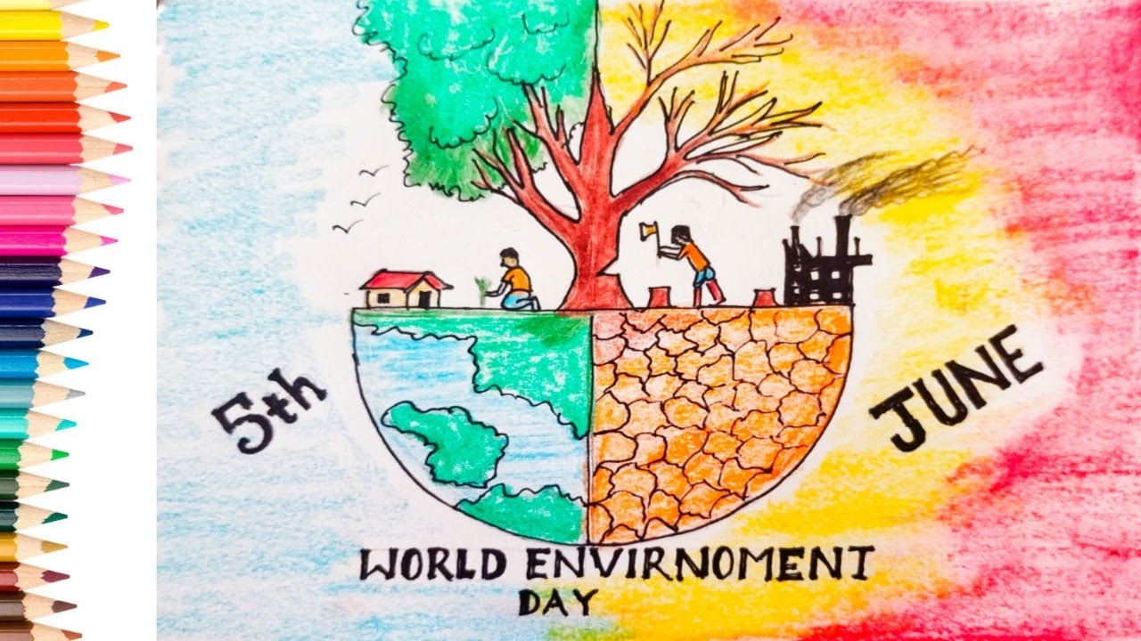 Draw a 5th June World Envirnoment Day Social Message
