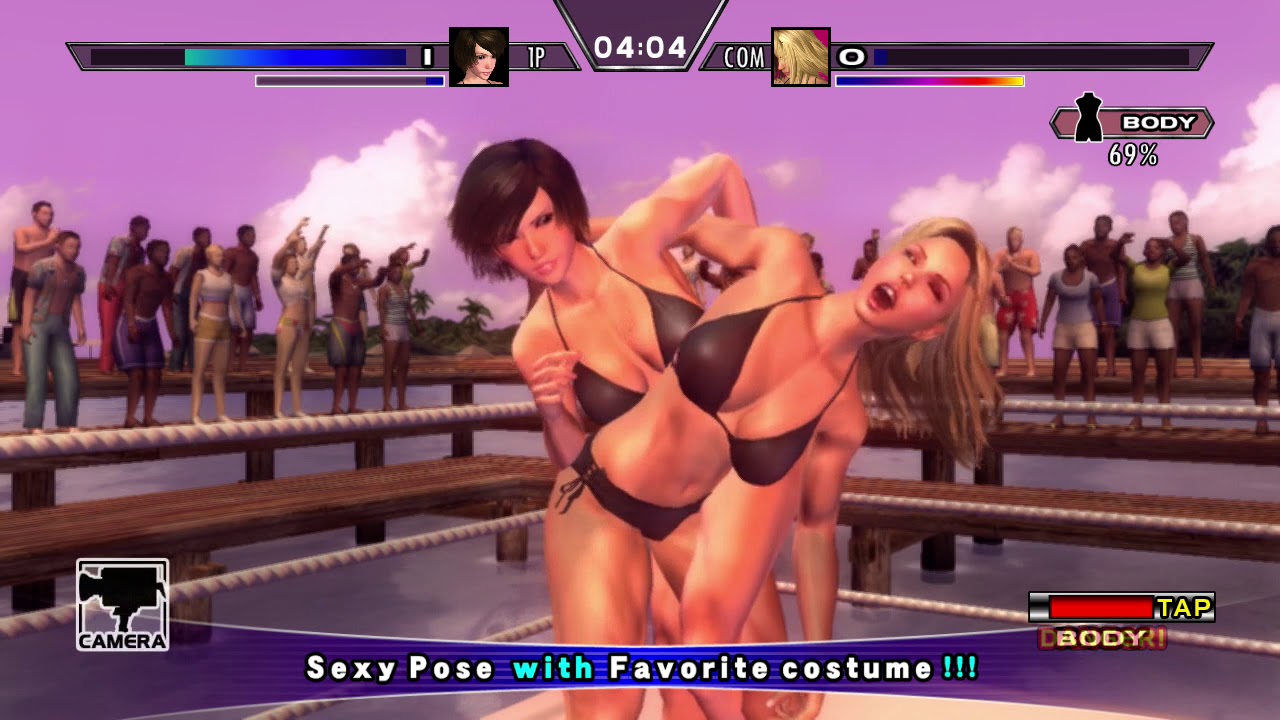 Rumble Roses XX queen's match Reiko vs Dixie (black swimsuits)