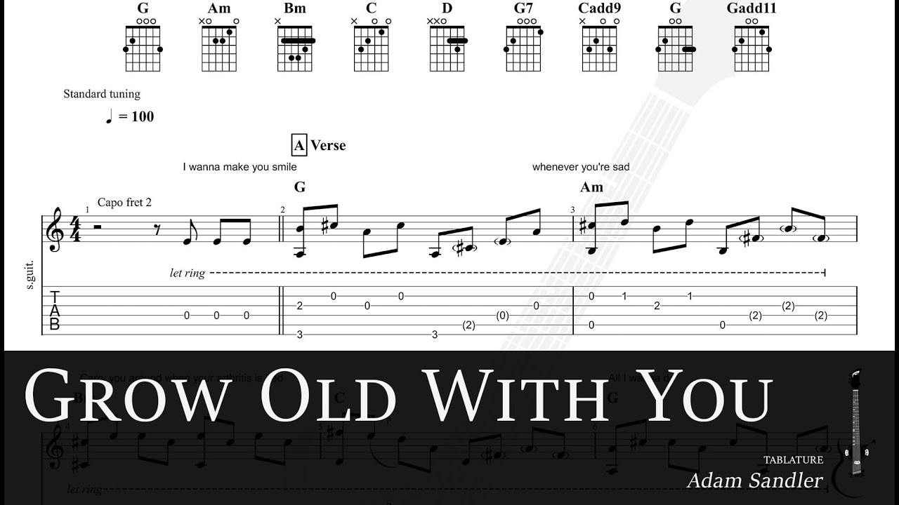 LEARN Grow Old With You - Adam Sandler (Guitar Pro fingerstyle)