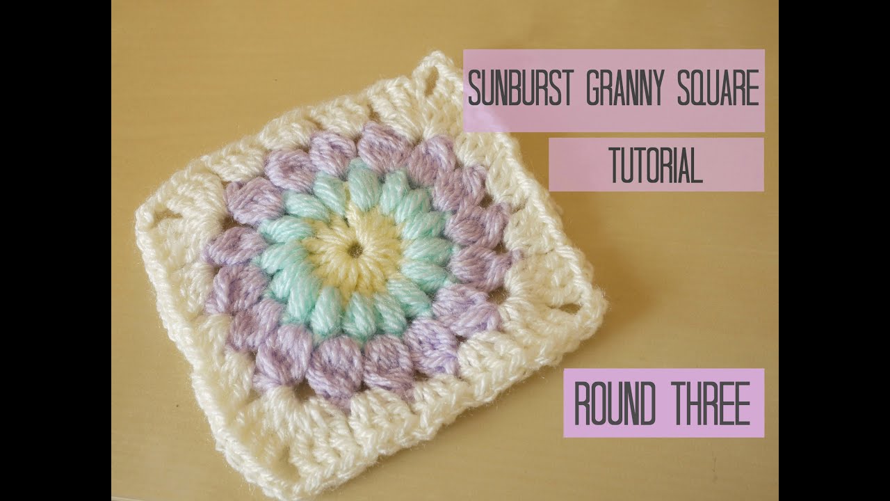 CROCHET: Sunburst granny square tutorial,  ROUND THREE | Bella Coco