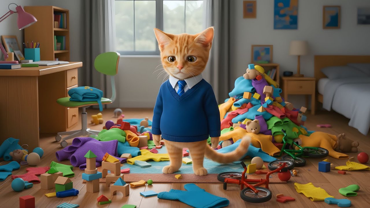 Educational Sorting Toys into Red Basket, Clothes into Blue Basket! 🧺 Kitty’s Cleaning Day