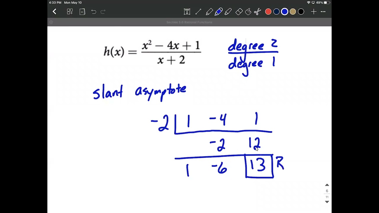 Rational Functions | Find Horizontal Asymptote or Slant Asymptote based on degree
