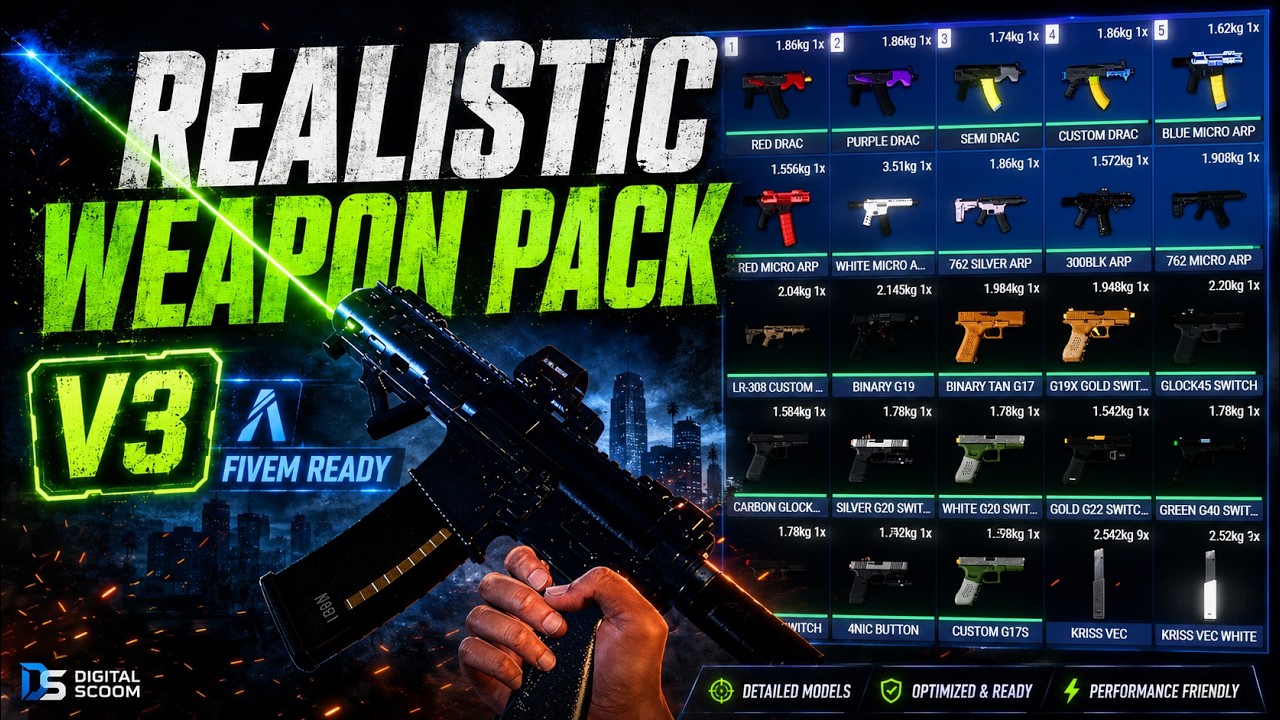 FiveM | Realistic Weapon Pack V3 | Cheap | Switches | Beams | Attachments | 2026