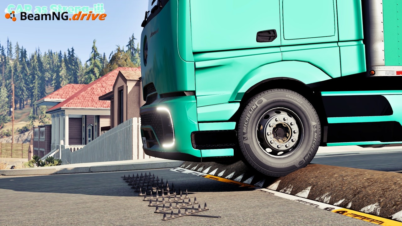 Cars Vs Spike Strip #12 -- BEAMNG DRIVE