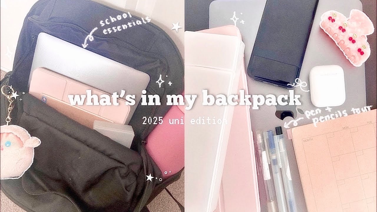 what’s in my backpack 2025 ˚ ༘ ೀ⋆｡˚ uni bag tour, school essentials, stationary + more