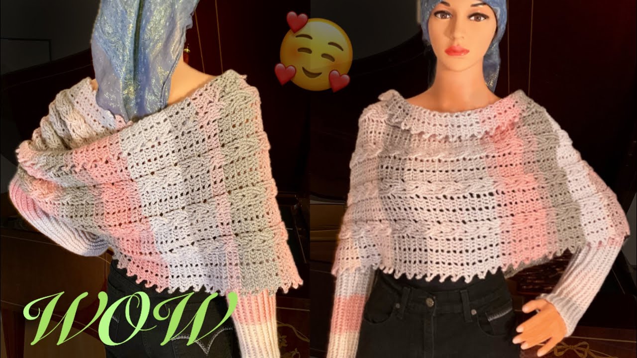 Шаль с завернутыми рукавами — прекрасный урок по вязанию крючком 🥰