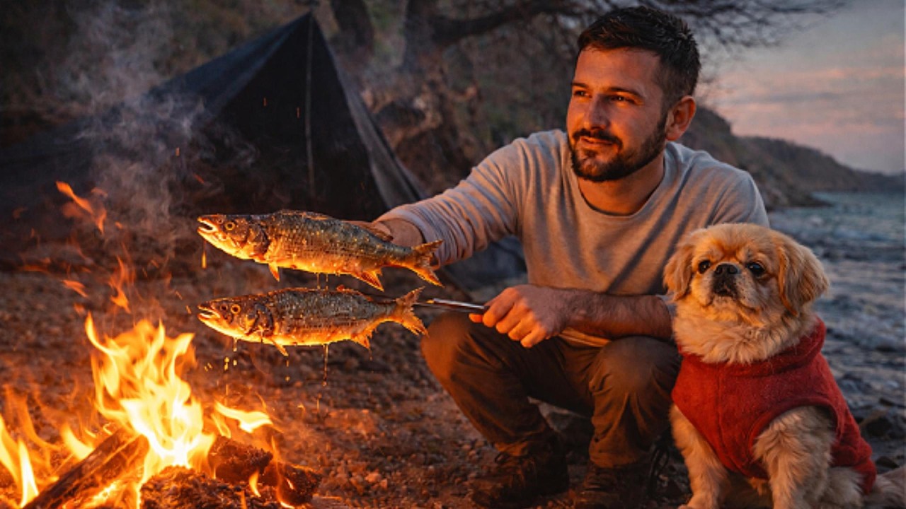 Catch and Cook Fish on a Hidden Beach | Solo Camp with My Dog