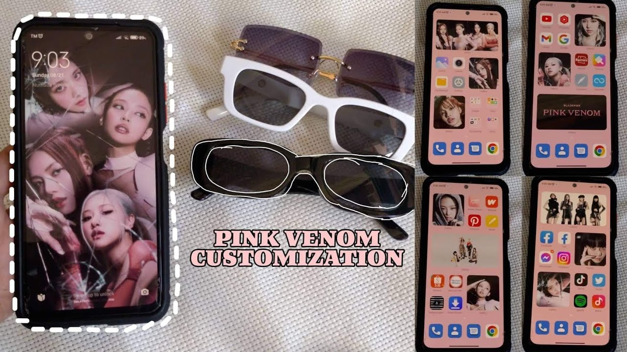 Customizing my phone into aesthetic BLACKPINK 'PINK Venom' theme | Redmi Note 10—iOS inspired 🖤💓