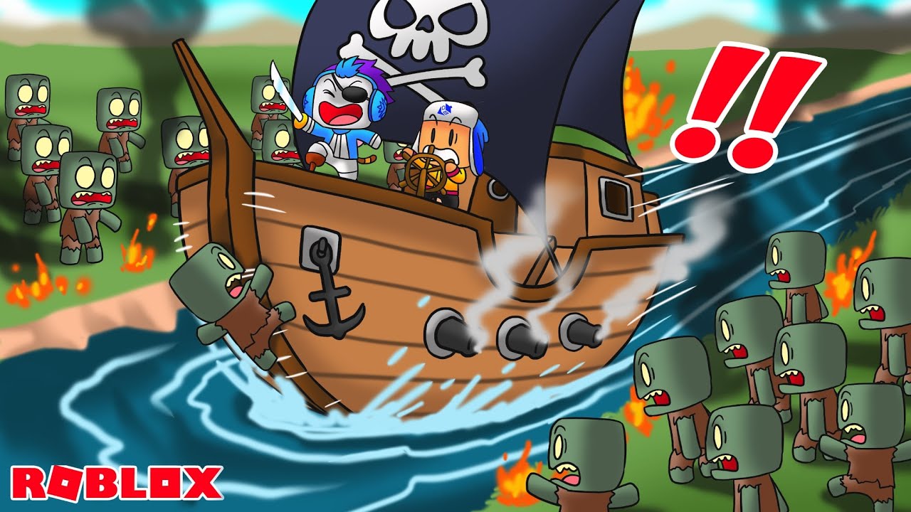 BABY DEL DAN MOCIL JADI BAJAK LAUT DI SERANG PASUKAN ZOMBIE AIR DI ROBLOX!!