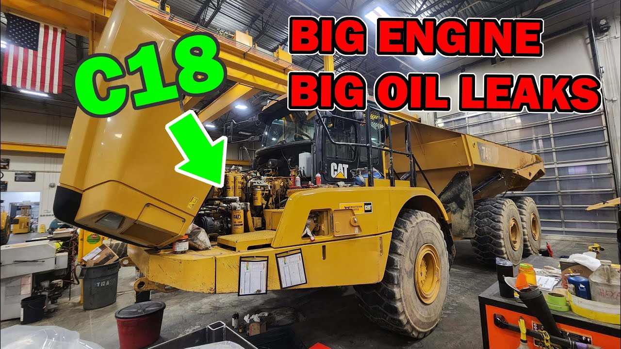 У дизельного двигателя C18 на крупном грузовике 745 обнаружены СЕРЬЕЗНЫЕ утечки масла.